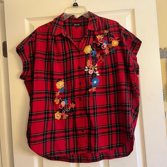 Madewell Embroidered Central Shirt on Red Dahl Plaid - Picture 4 of 11